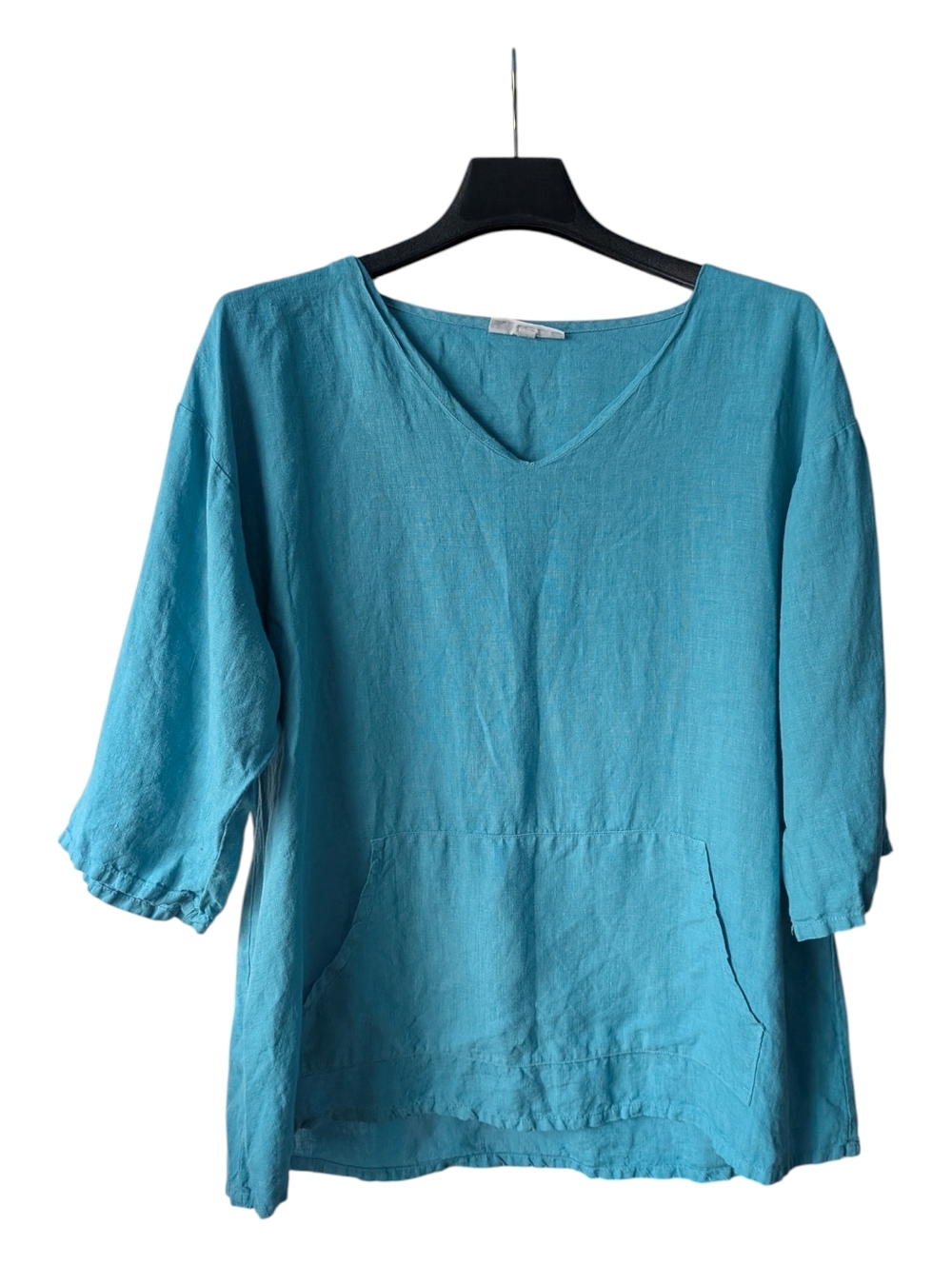 Bryn Walker blue Judy linen kangaroo pocket top 3/4 sleeves size XS